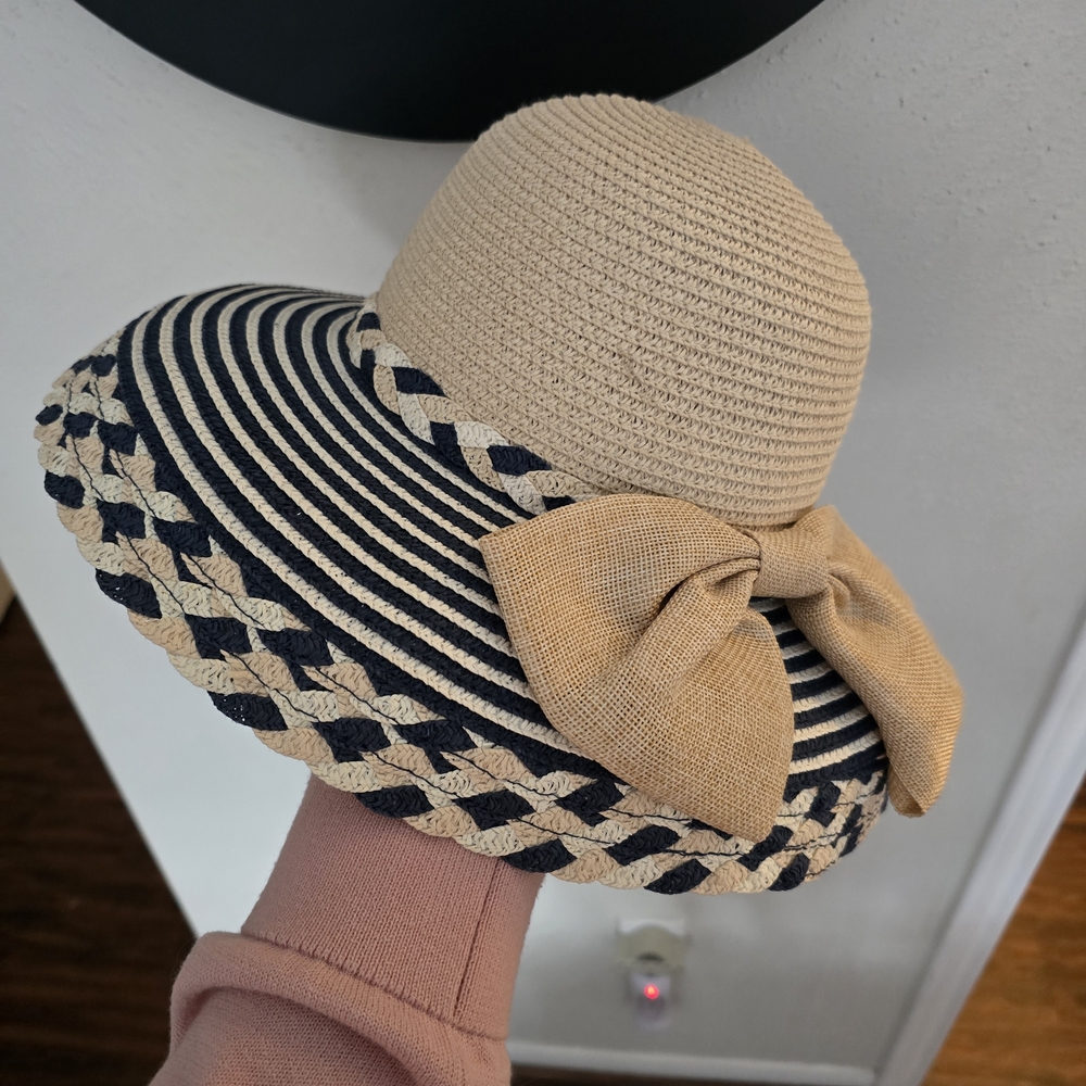 Elegant Tan and NAVY and White Women's Sun Hat